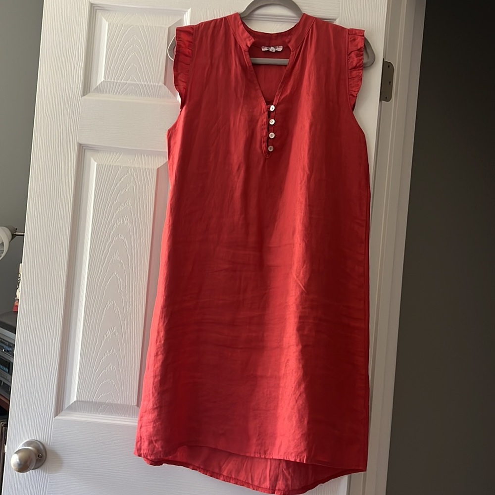 Rosemarine 100% Linen Ruffle Shoulder Sleeveless Yoke Dress